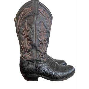 Vintage Tony Lama Pebbled Mens Black Full Grain Leather Boots Sz 9D 11560982 USA